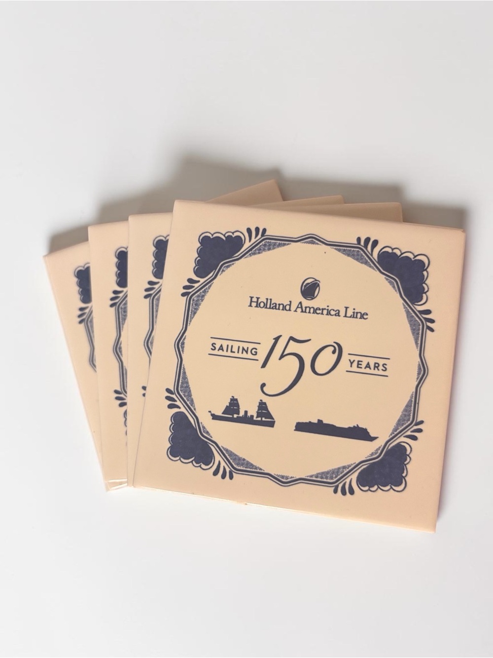 Blue Delft Holland America Line 150th Anniversary Tile Coasters — Set of 4